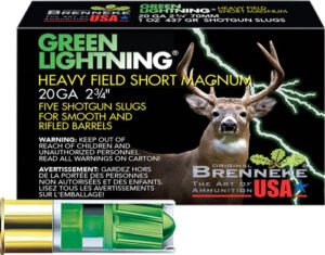 Brenneke USA Green Lightning - 20GA 2.75" 1OZ Slug 5RD 50BX/C