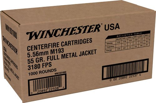 Winchester USA 5.56X45 55GR - FMJ 1000RD Case Lot