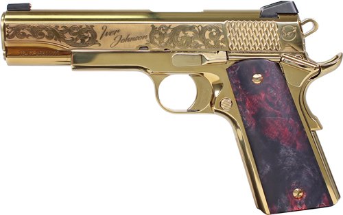 Iver Johnson Eagle Noble WP - 1911 45ACP 8RD Gold/Ex. Wood - Image 2