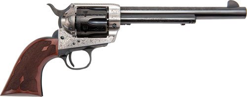 Cimarron Frontier 357MAG PW FS - 7.5" Engraved Silver/BL Wal