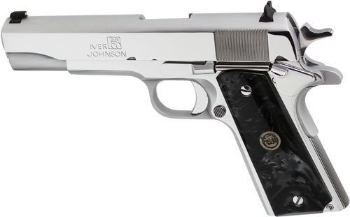 Iver Johnson 1911A1 38 Super - 5" FS 9RD Chrome Black Pearl - Image 2