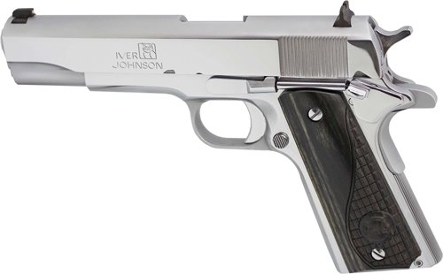 Iver Johnson 1911A1 38 Super - 5" FS 9RD Chrome Black Wood