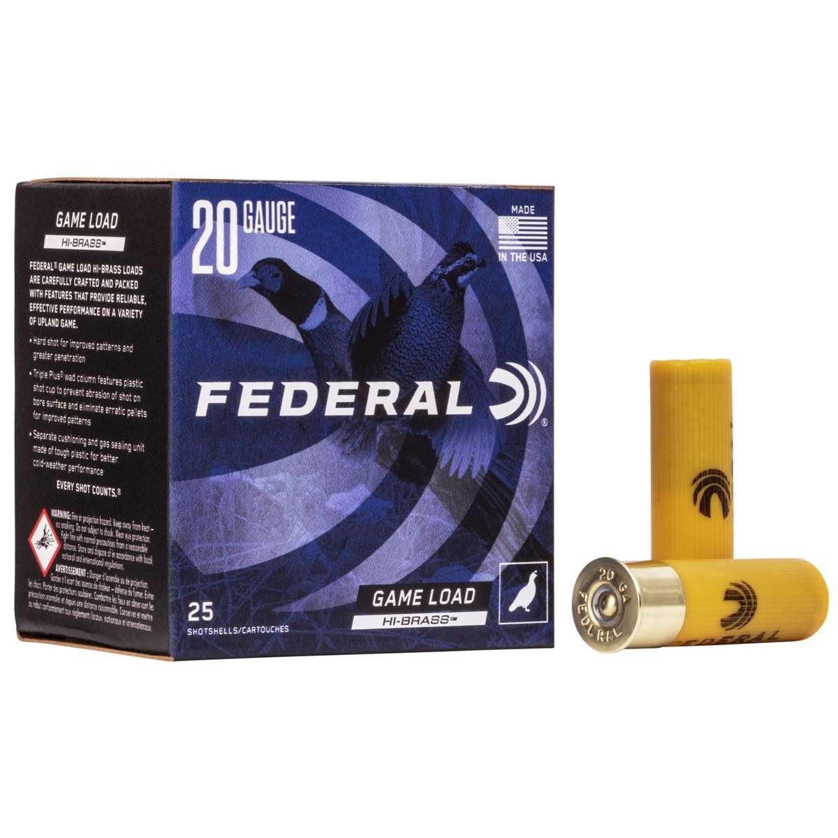 Federal Game-Shok Upland Game Hi Brass Load Shotshells 20 ga 2 3/4" 1 oz 1220 fps #5 25/ct
