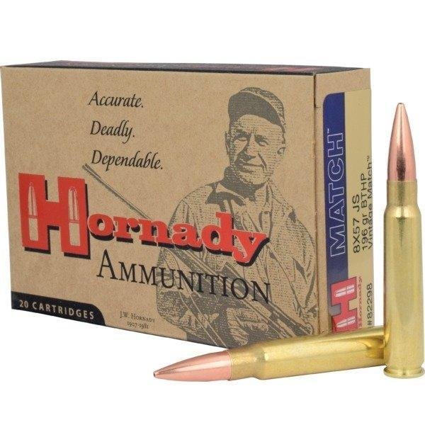 Hornady Vintage Match Rifle Ammunition 8x57mm 196 gr BTHP 2500 fps 20/ct