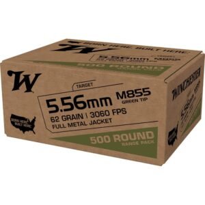 Winchester USA Lake City M855 Green Tip Rifle Ammunition 5.56X45 NATO 62 gr. FMJ 3060 fps 500/ct