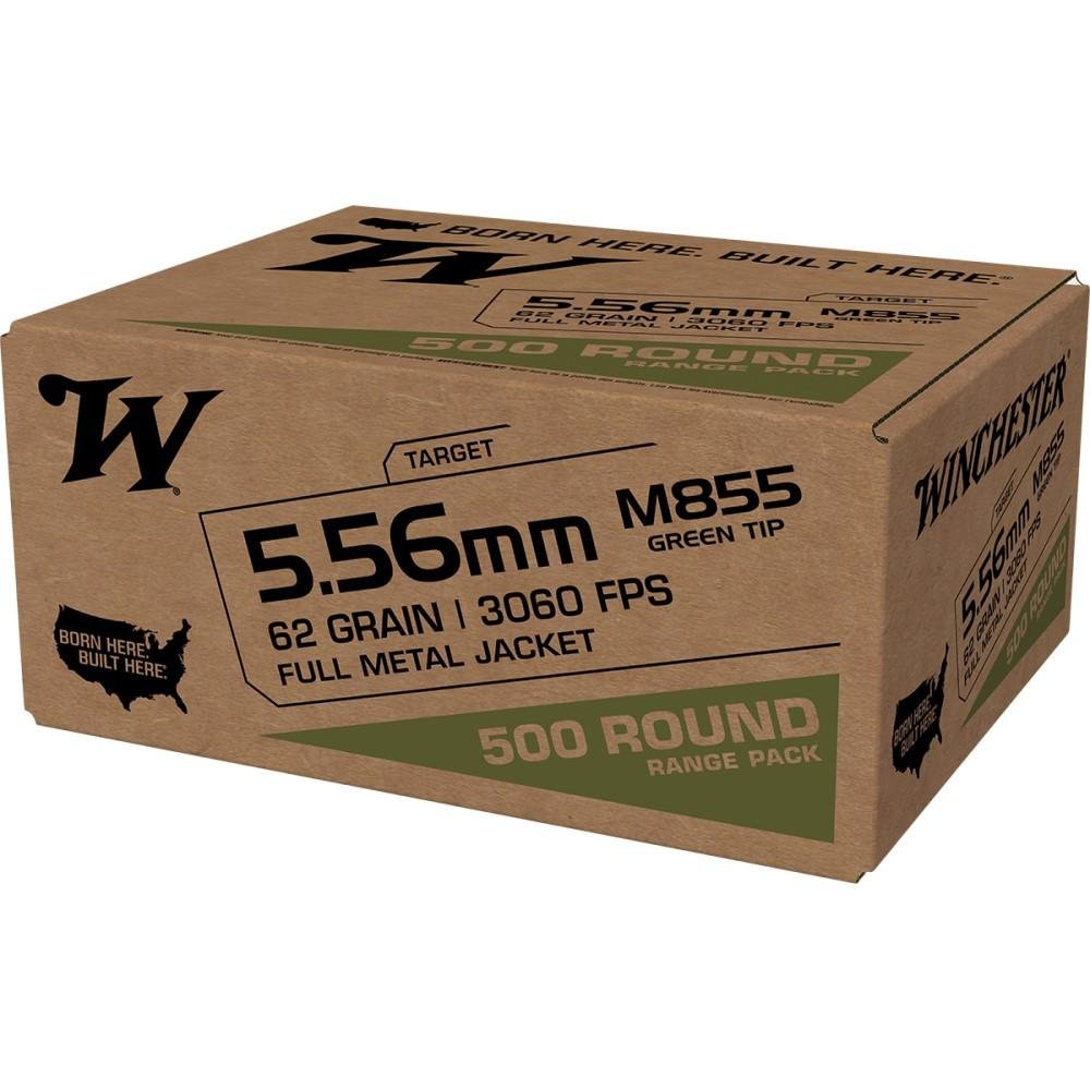 Winchester USA Lake City M855 Green Tip Rifle Ammunition 5.56X45 NATO 62 gr. FMJ 3060 fps 500/ct