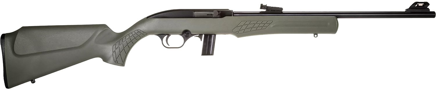 Rossi RS22L1811OD RS22 Semi-Auto 22 LR Caliber with 10+1 Capacity, 18" Barrel, Matte Black Metal Finish & Monte Carlo OD Green Synthetic Stock Right Hand (Full Size)