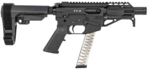 Freedom Ordnance FX9P4S FX-9 9mm Luger 31+1 4" Black Nitride Barrel w/Faux Suppressor, Black Hard Coat Anodized Aluminum Receiver, SB Tactical SBA3 Pistol Brace Stock, Black Polymer Grip