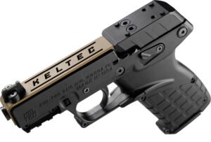 Kel-Tec P17BBLKORTANS P17 Sports South Exclusive 22 LR 16+1 3.80" Black Steel Barrel, Tan Optic Ready/Serrated Slide, Black Polymer Frame w/Picatinny Rail, Textured Grip