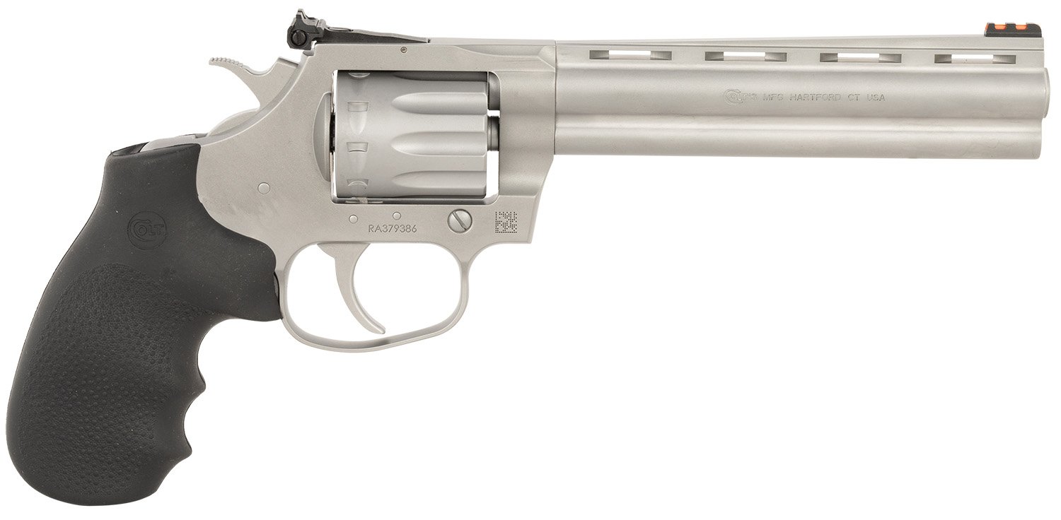 Colt Mfg KCOBRA22SM6RFO King Cobra Target 22 LR 6 Shot 6" Matte Stainless Steel Vent Rib Barrel, Matte Stainless Stainless Steel Frame & Cylinder, Black Hogue Overmolded Grip, Exposed Hammer