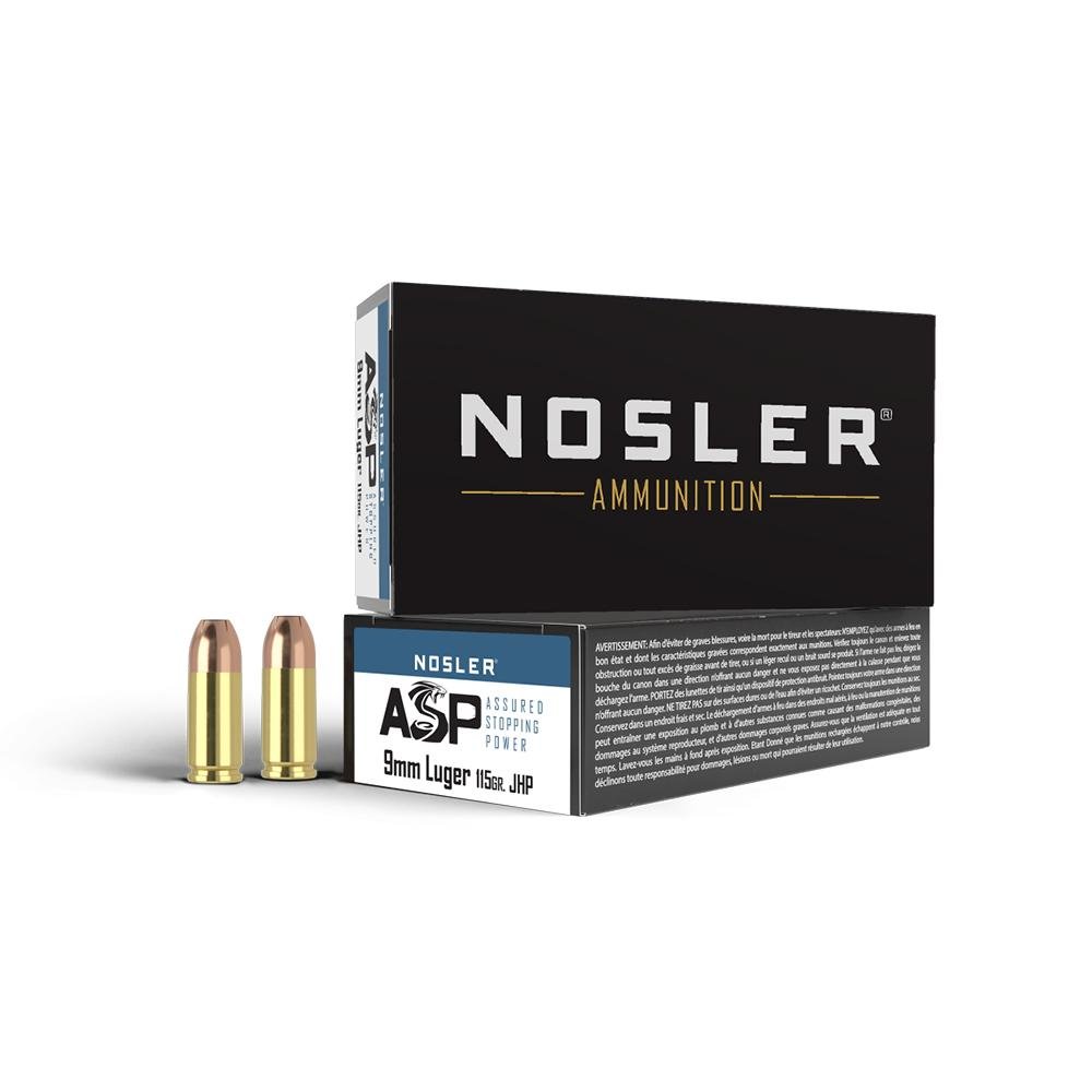 Nosler ASP Handgun Ammunition 9mm Luger 115 gr JHP 1170 fps 50/ct
