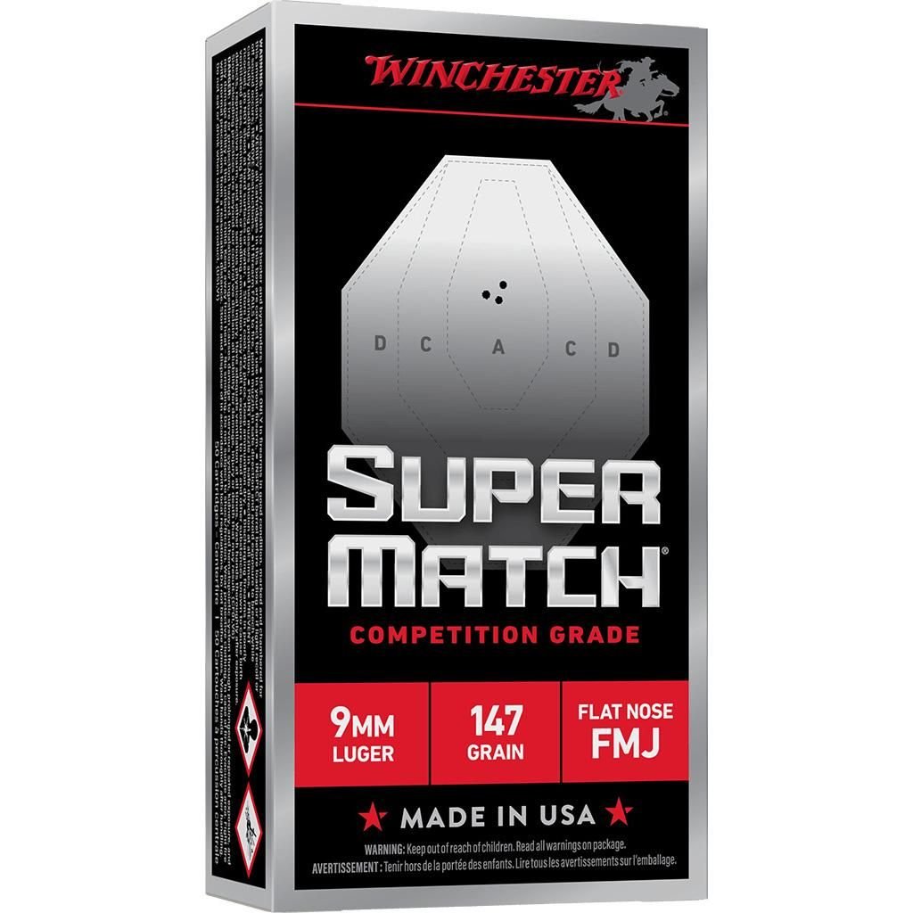 Winchester Super Match handgun Ammunition 9mm Luger 147gr FMJ 942fps 50/ct