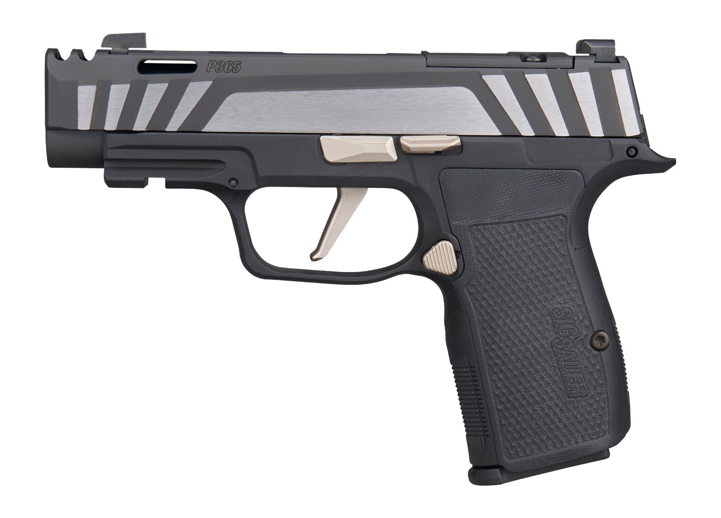 Sig Sauer 365AXG9COMPEQ P365 AXG Equinox Compact 9mm Luger 12+1 3.10" Equinox/Nitron Stainless Steel Optic Ready Slide, Equinox Black Stainless Steel Frame w/Picatinny Rail, Black G10 Grip