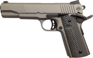 Rock Island 56419 Rock Standard FS *CA Compliant 45 ACP Caliber with 5" Barrel, 8+1 Capacity, Overall Gun Metal Gray Cerakote Finish Steel, Beavertail Frame, Serrated Slide & Black G10 Grip