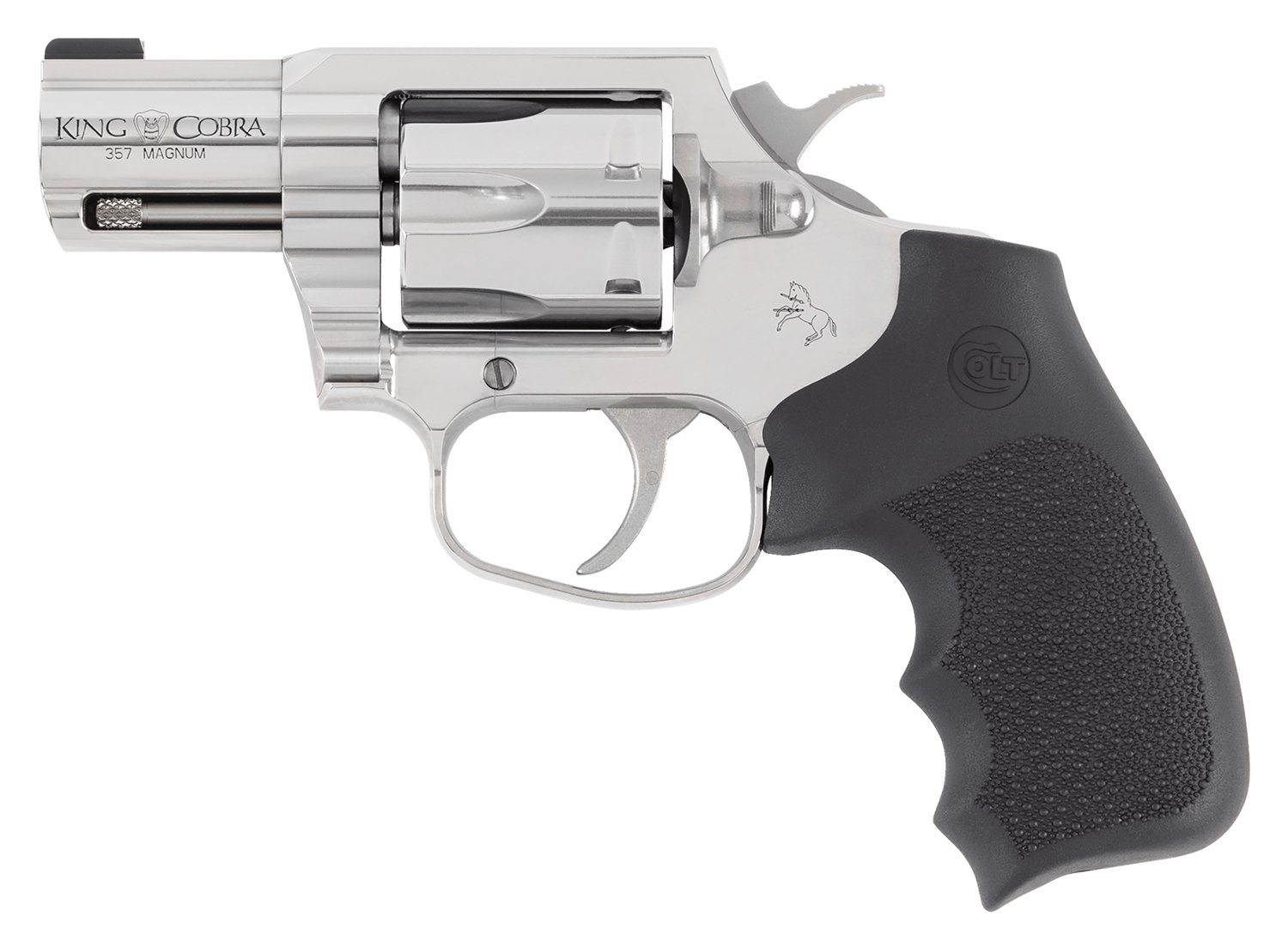 Colt Mfg KCOBRASB2RBBS King Cobra 357 Mag 6rd Shot 2" Stainless Steel Barrel, Cylinder & Frame, Black Hogue Overmolded Grip, Exposed Hammer, DA/SA