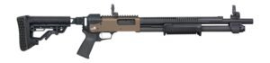 Mossberg 50233 590R 12 Gauge Pump 3" 6+1 18.50" Black Parkerized Integrated Heat Shield Barrel, Flat Dark Earth Cerakote Receiver w/Picatinny Rail, Black Chisel Folding Synthetic Stock, Black Magpul
