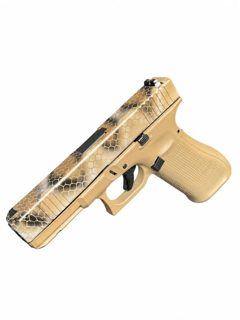 Cerakote Glock pistol in tan with hex camo slide